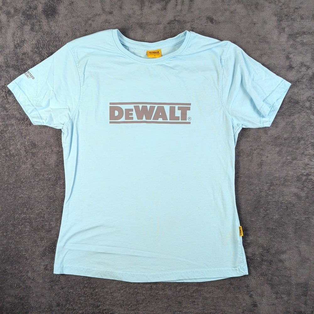 DeWalt Size XL Womens Blue Printed Cotton Short Sleeve Casual T-Shirt